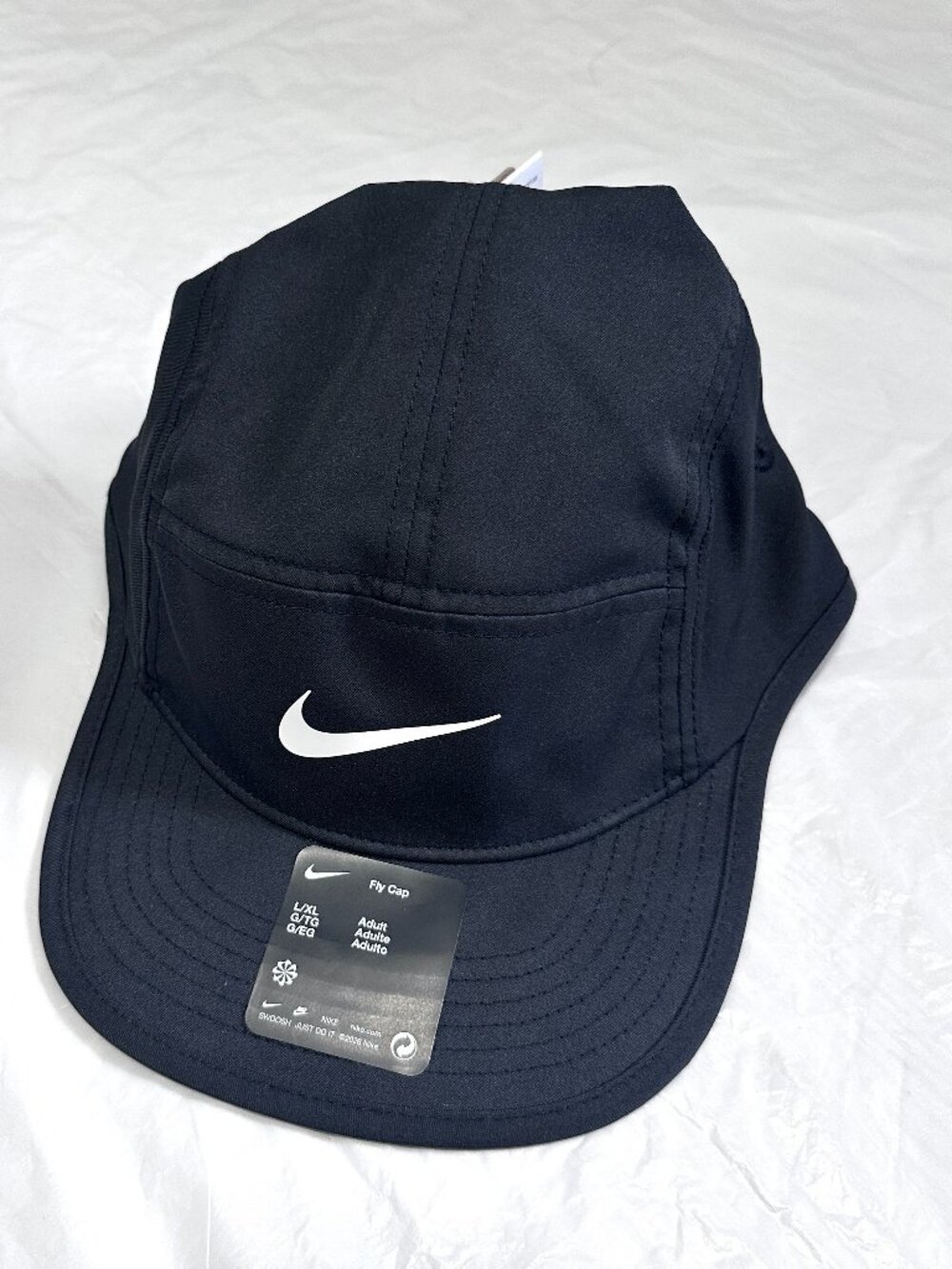 Nike Fly Dri-FIT Unstructured Swoosh Running Cap Hat L/XL Black White FB5624-010